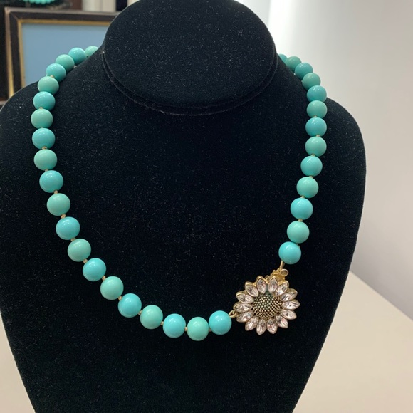 Necklace Fossil Turquoise Crystals Daisy - Picture 5 of 5
